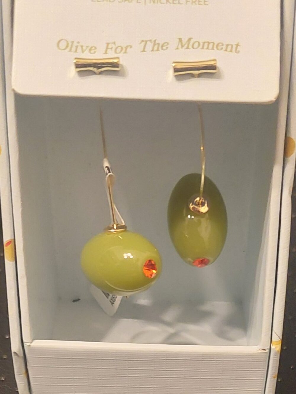 Piper K Martini Olive Drop Earrings brand New in Box